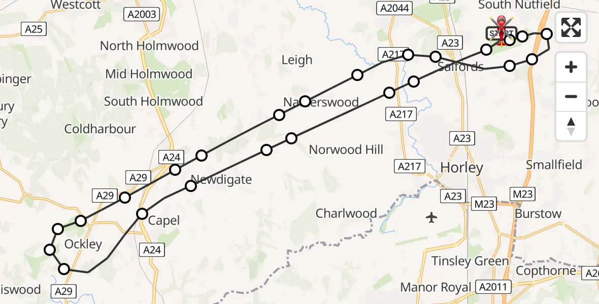 Flight route Air Ambulance Helicopter Redhill Aerodrome - Redhill Aerodrome, 15 May 2026, 18:26