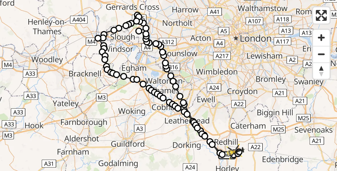Flight route Police Helicopter Salfords - South Nutfield, 15 May 2026, 18:26