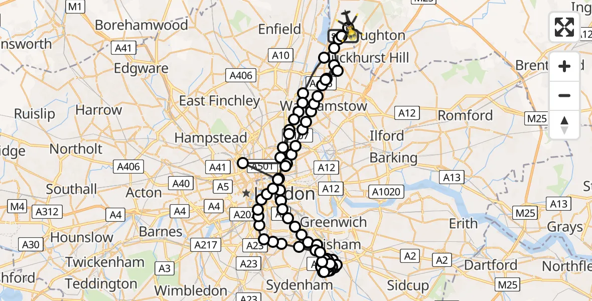 Flight route Police Helicopter Sewardstonebury - Sewardstonebury, 15 May 2026, 18:41