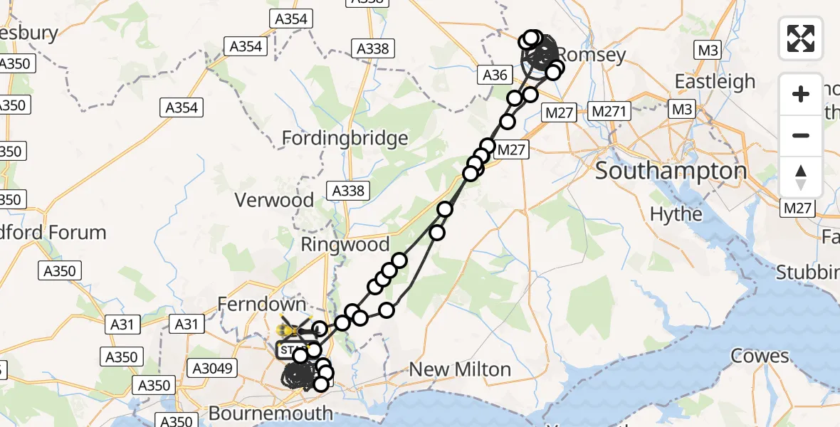 Flight route Police Helicopter Bournemouth Airport - Bournemouth Airport, 15 May 2026, 18:50