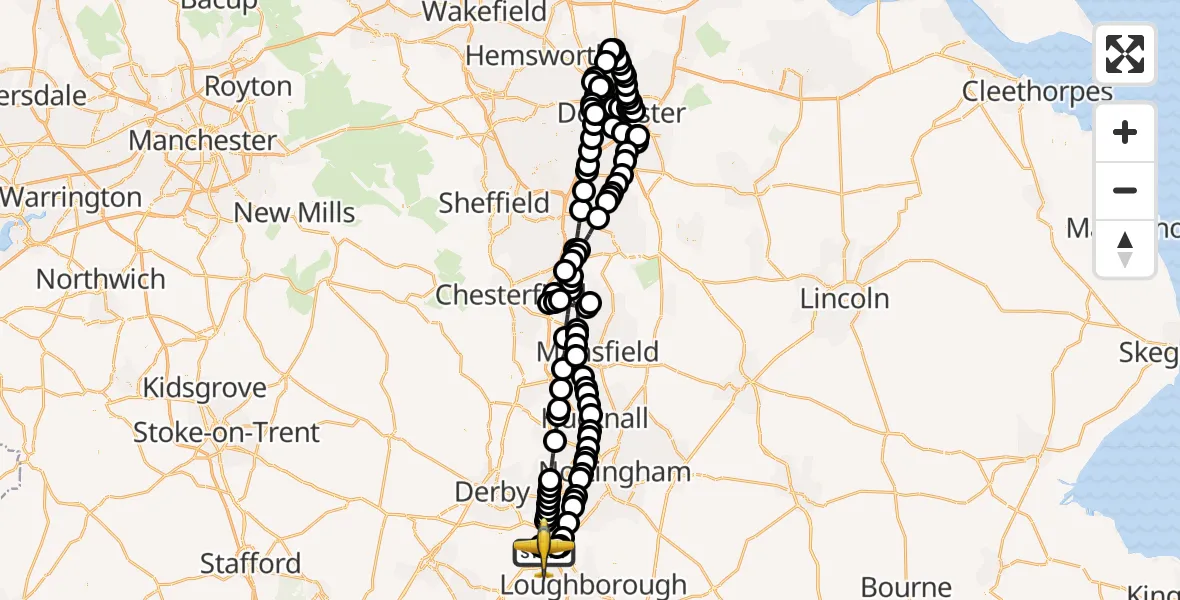 Flight route Police Aircraft East Midlands Airport - East Midlands Airport, 15 May 2026, 19:09