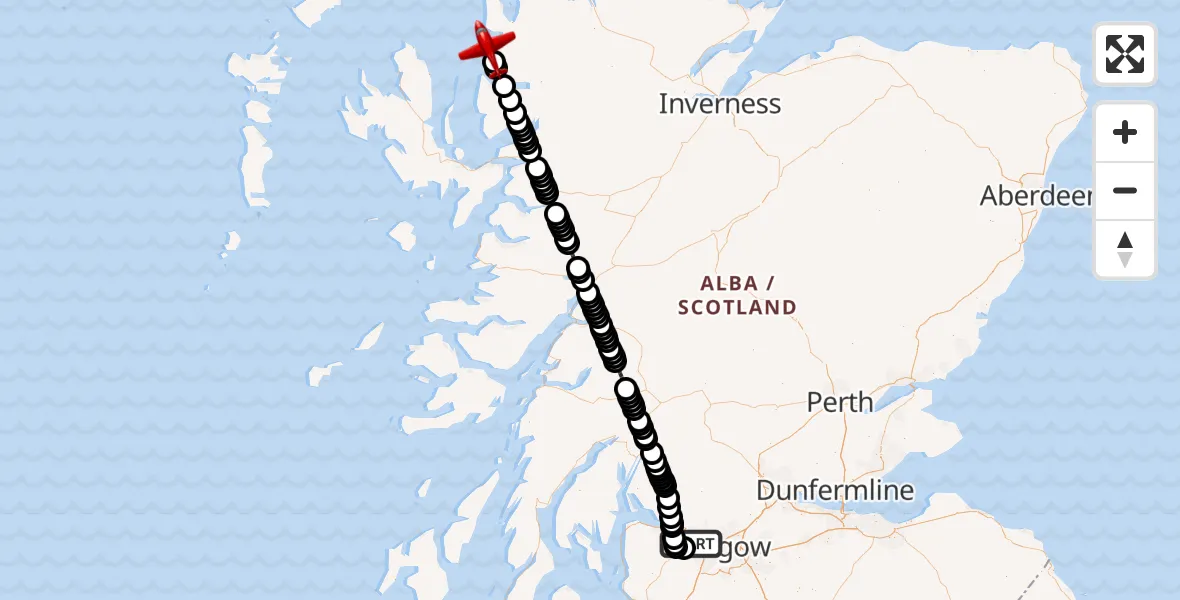 Flight route Air Ambulance Aircraft Glasgow Airport - Inner Seas, 15 May 2026, 19:23