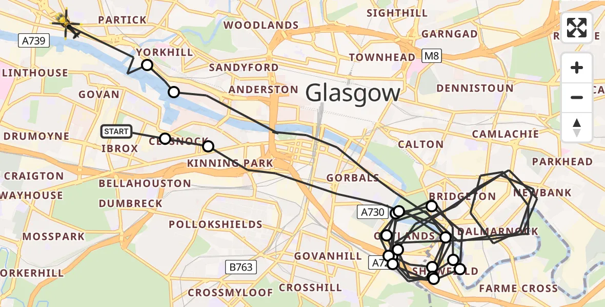 Flight route Police Helicopter Glasgow - Glasgow, 15 May 2026, 19:36