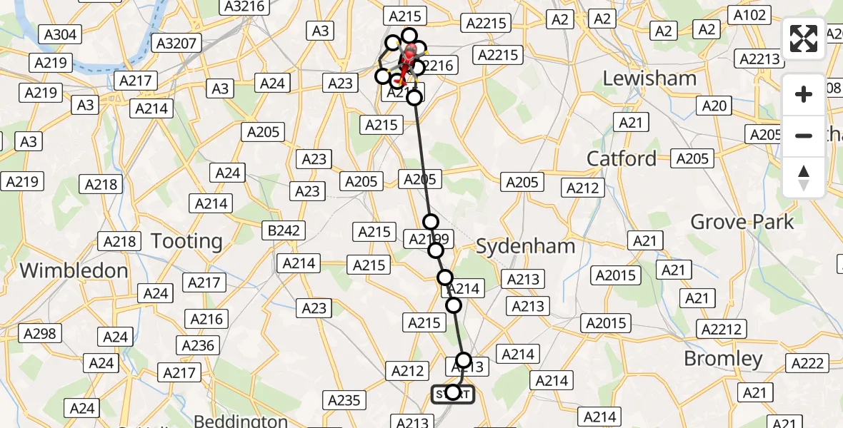 Flight route Air Ambulance Helicopter South Norwood - Loughborough Junction, 15 May 2026, 19:41