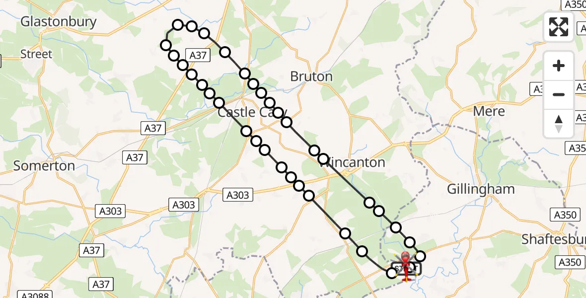 Flight route Air Ambulance Helicopter Henstridge Airfield - Henstridge Airfield, 15 May 2026, 20:07