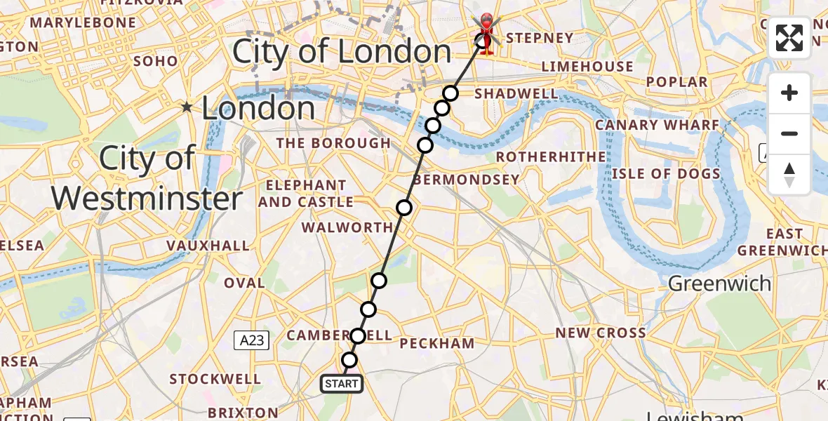 Flight route Air Ambulance Helicopter Kings College London Hospital - Royal London Hospital, 15 May 2026, 20:28
