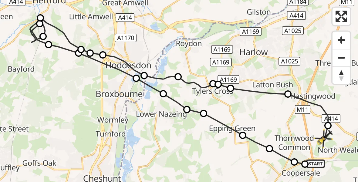 Flight route Police Helicopter North Weald Airfield - North Weald Airfield, 15 May 2026, 20:35