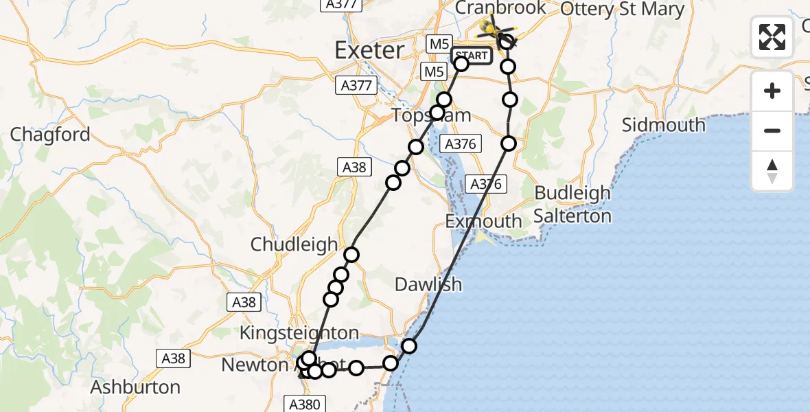 Flight route Police Helicopter Clyst Honiton - Exeter International Airport, 15 May 2026, 21:00