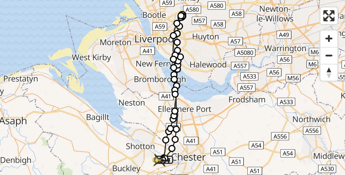 Flight route Police Helicopter Hawarden Airport - Hawarden Airport, 15 May 2026, 21:31