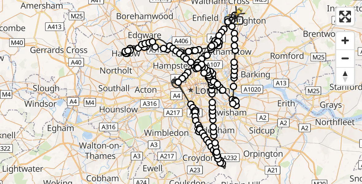 Flight route Police Helicopter Sewardstonebury - Sewardstonebury, 15 May 2026, 21:51