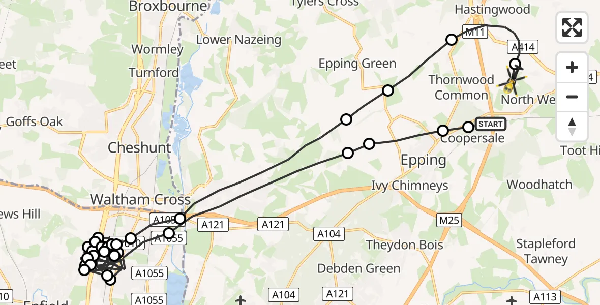 Flight route Police Helicopter North Weald Airfield - North Weald Airfield, 15 May 2026, 22:24