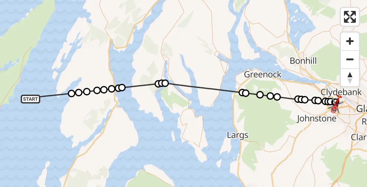 Flight route Air Ambulance Helicopter Inner Seas - Glasgow Airport, 15 May 2026, 22:32