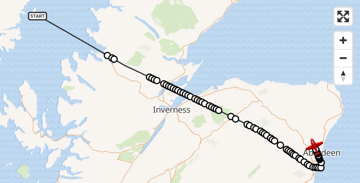 Flight route Air Ambulance Aircraft Inner Seas - Aberdeen International Airport, 15 May 2026, 22:33