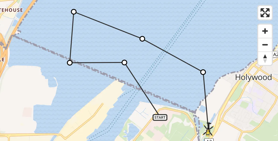 Flight route Police Helicopter Belfast City District - Holywood, 15 May 2026, 22:39