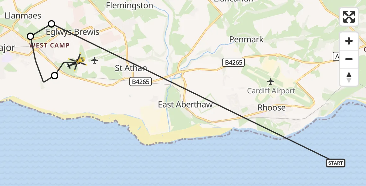 Flight route Police Helicopter Bristol Channel - MOD St Athan, 15 May 2026, 23:17
