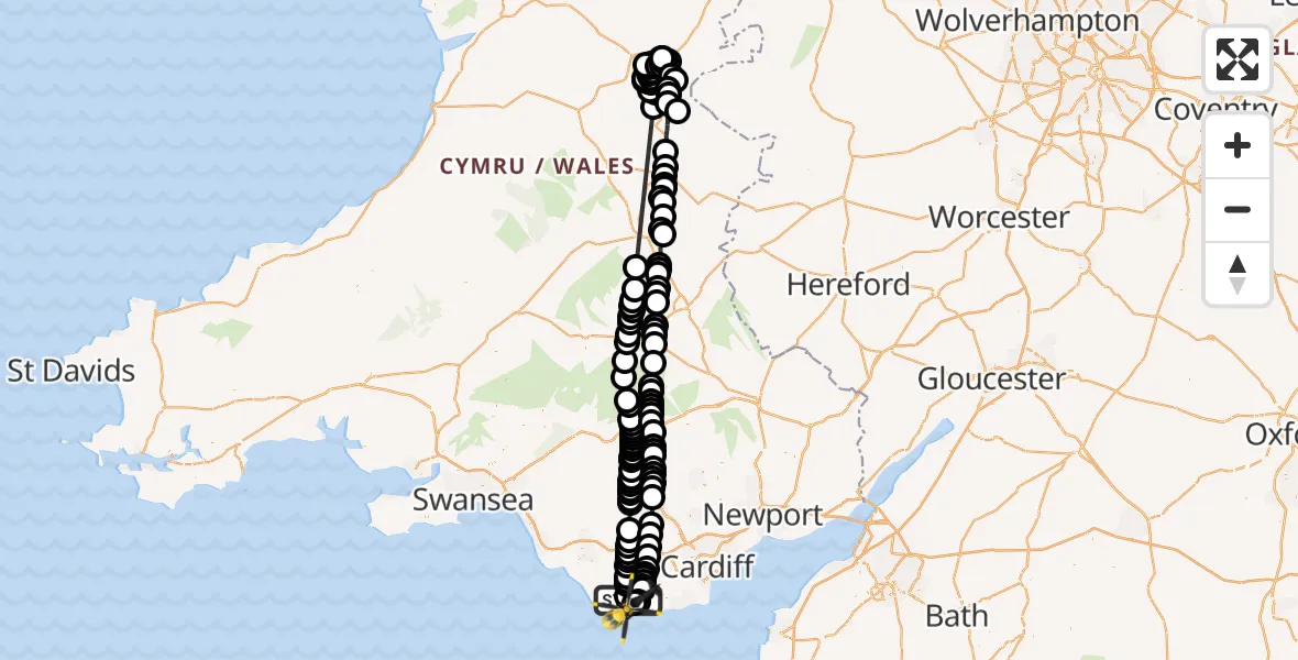 Flight route Police Helicopter Eglwys Brewis - MOD St Athan, 15 May 2026, 23:50