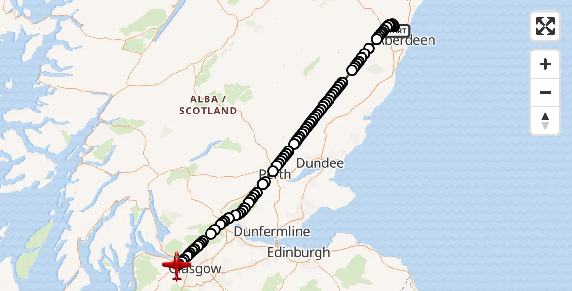 Flight route Air Ambulance Aircraft Aberdeen International Airport - Glasgow Airport, 16 May 2026, 00:40