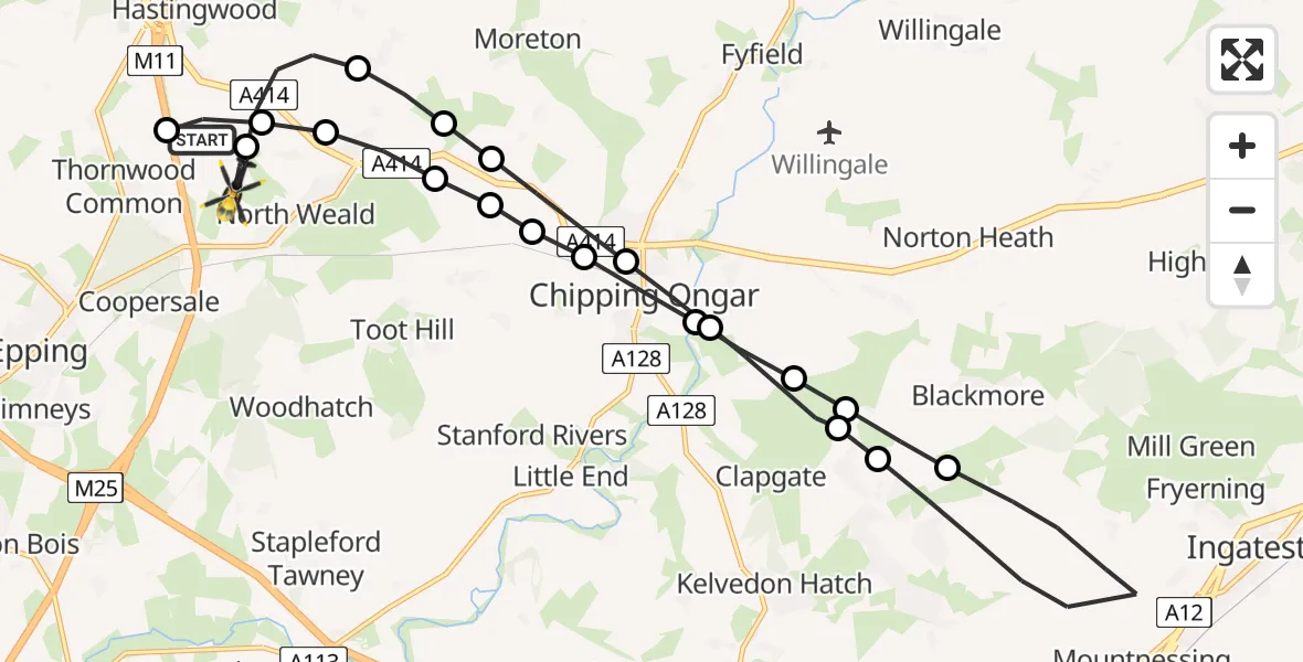 Flight route Police Helicopter North Weald Airfield - North Weald Airfield, 16 May 2026, 01:12