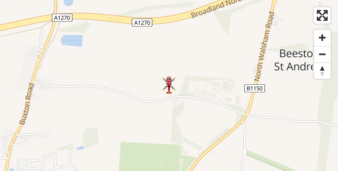 Flight route Air Ambulance Helicopter Beeston St Andrew - Beeston St Andrew, 16 May 2026, 07:45