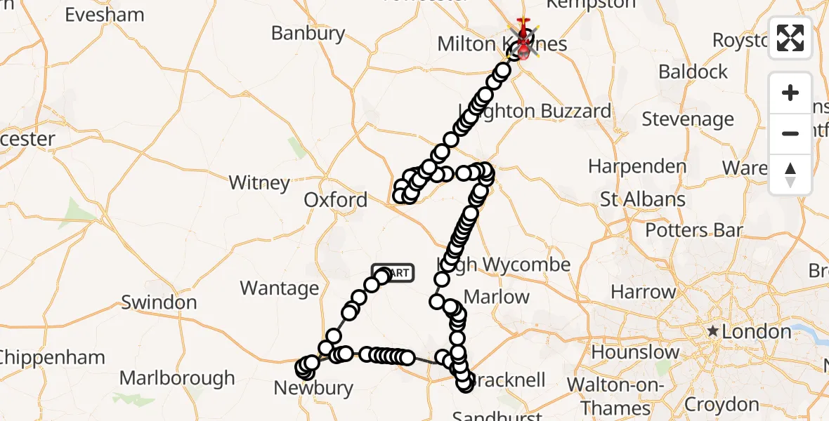 Flight route Air Ambulance Helicopter RAF Benson - Brook Furlong, 16 May 2026, 08:15