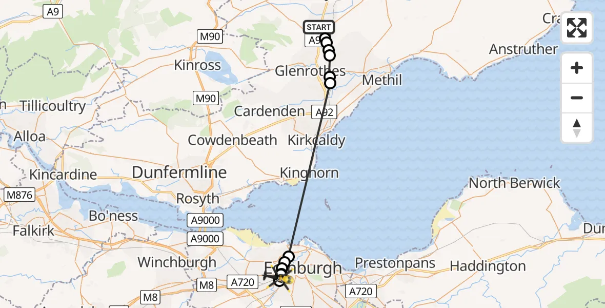 Flight route Police Helicopter Freuchie - Gorgie/Dalry, 16 May 2026, 08:46
