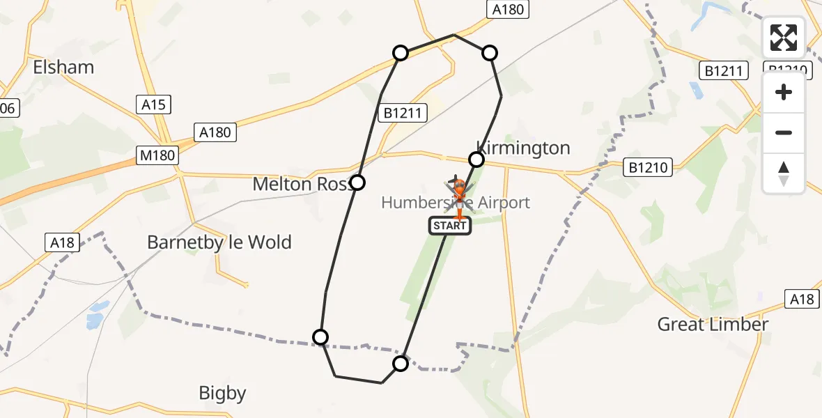 Flight route Coastguard Helicopter Humberside Airport - Humberside Airport, 16 May 2026, 09:15
