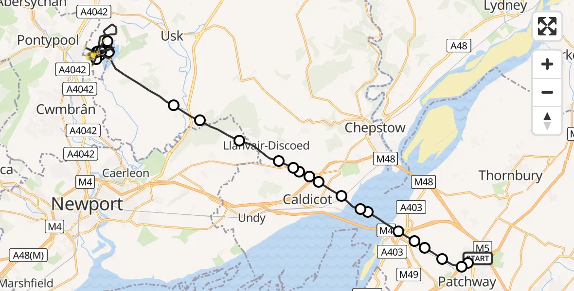 Flight route Police Helicopter Almondsbury Helicopter Base - Llandegfedd Reservoir, 16 May 2026, 09:22
