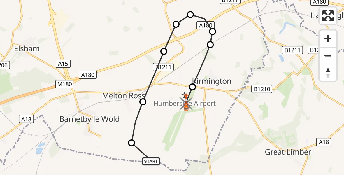 Flight route Coastguard Helicopter West Lindsey - Humberside Airport, 16 May 2026, 09:23