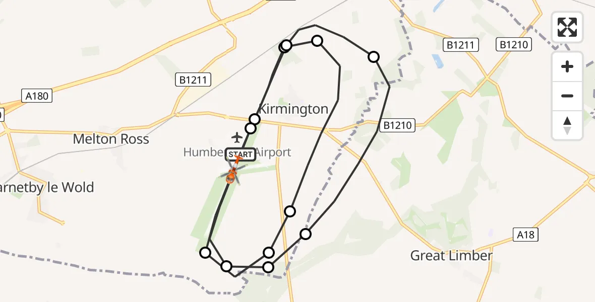 Flight route Coastguard Helicopter Humberside Airport - Humberside Airport, 16 May 2026, 09:29