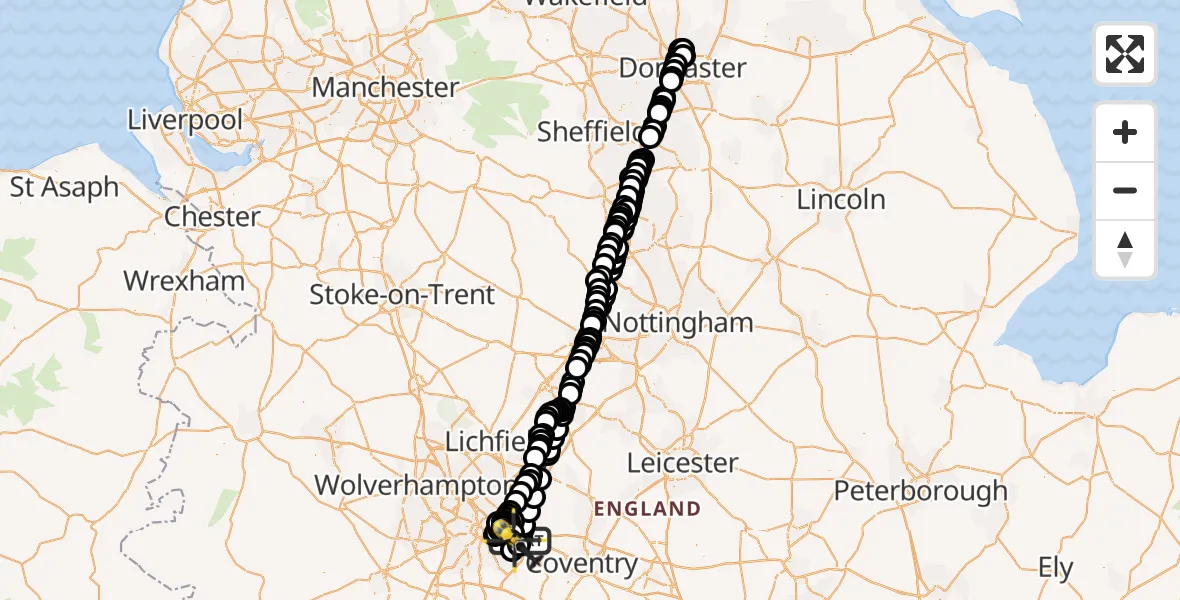 Flight route Police Helicopter Solihull - Birmingham Airport, 16 May 2026, 09:51