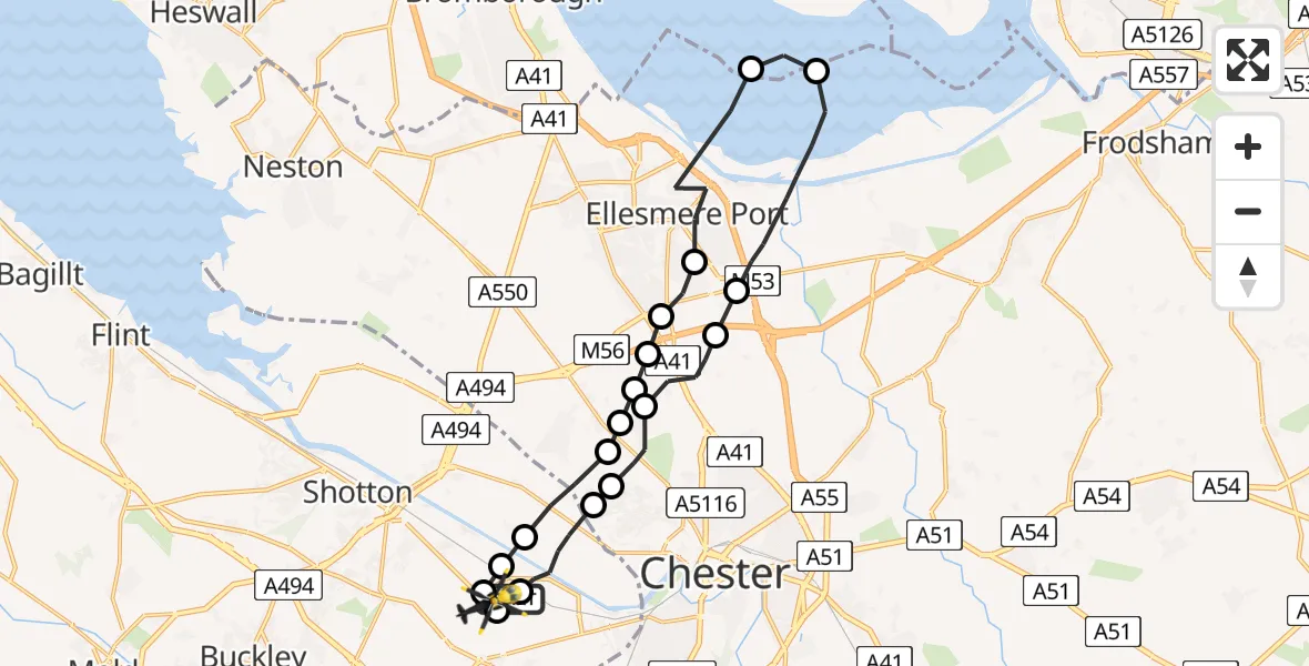 Flight route Police Helicopter Hawarden Airport - Sandycroft, 16 May 2026, 10:03