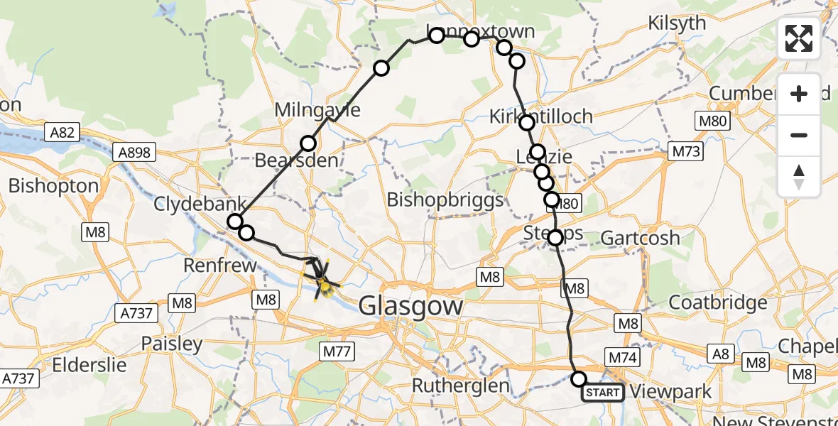 Flight route Police Helicopter Uddingston - Glasgow, 16 May 2026, 10:09
