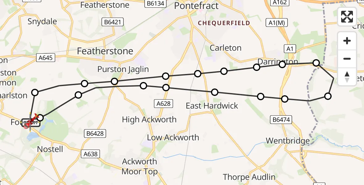 Flight route Air Ambulance Helicopter YAA Nostell Helicopter Port - YAA Nostell Helicopter Port, 16 May 2026, 10:27