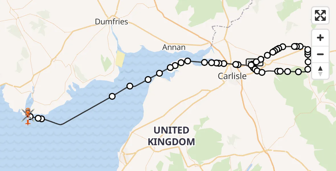 Flight route Coastguard Helicopter Carlisle Lake District Airport - Torrs Point, 16 May 2026, 10:32
