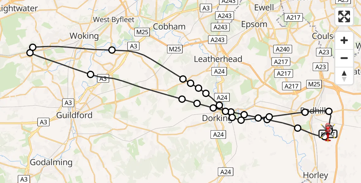 Flight route Air Ambulance Helicopter Redhill Aerodrome - Redhill Aerodrome, 16 May 2026, 10:47