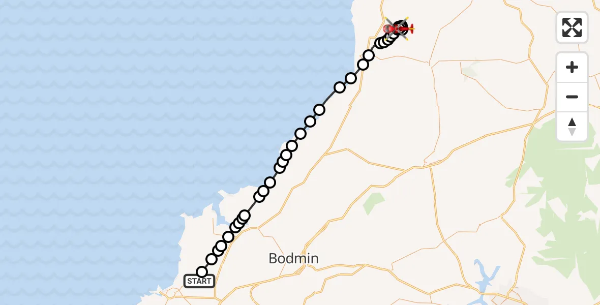 Flight route Air Ambulance Helicopter Cornwall Airport Newquay - Torridge, 16 May 2026, 11:29