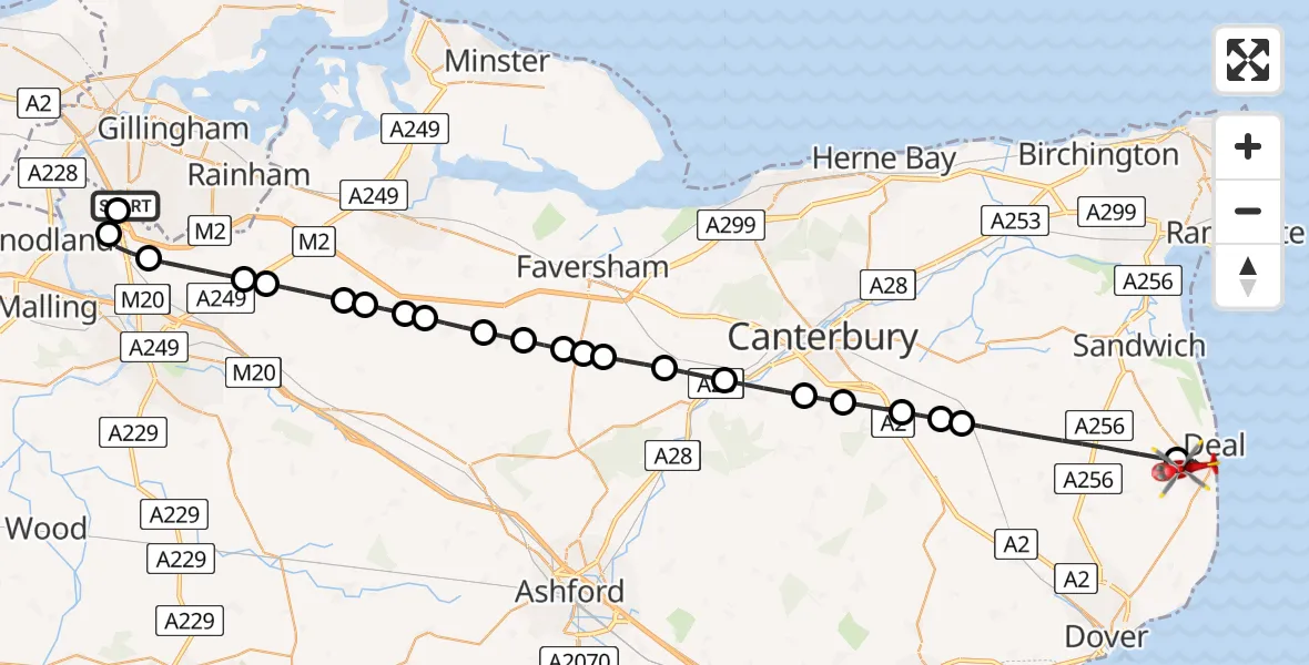 Flight route Air Ambulance Helicopter Rochester Airport - Deal, 16 May 2026, 12:01