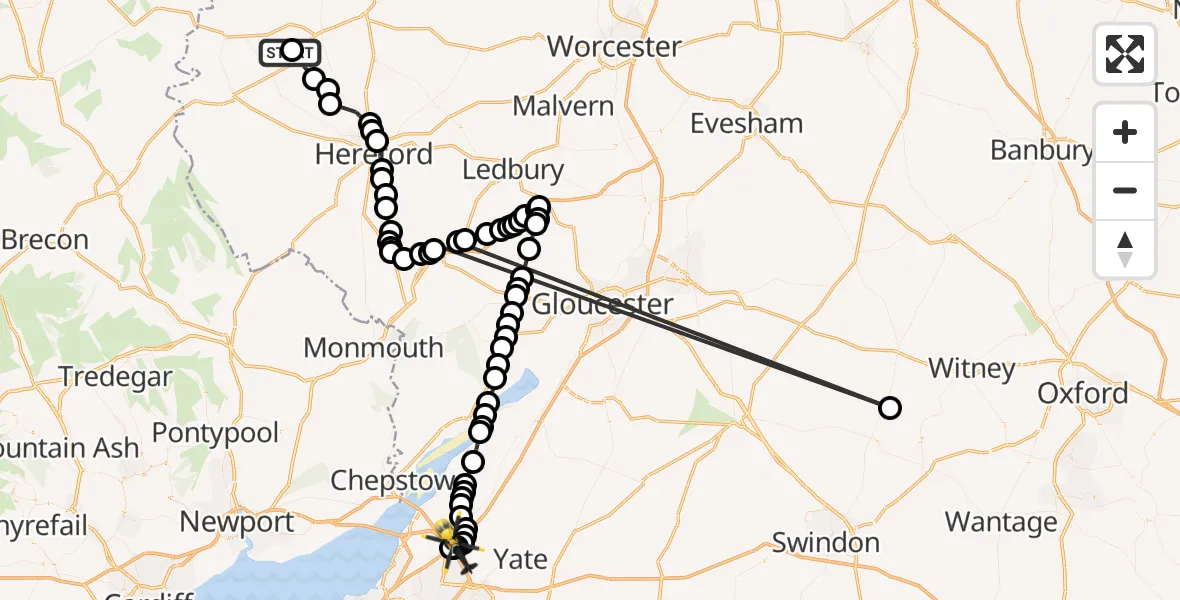 Flight route Police Helicopter Dilwyn Common - Hortham, 16 May 2026, 12:06