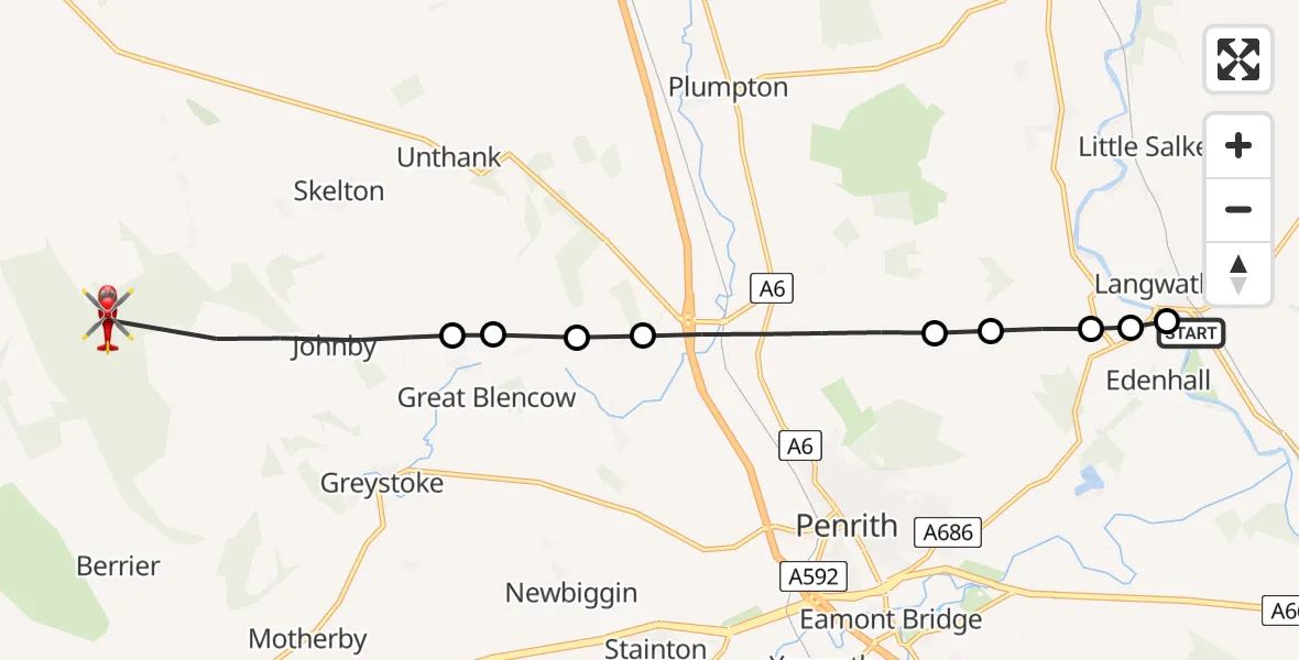 Flight route Air Ambulance Helicopter Great North Air Ambulance - Greystoke, 16 May 2026, 12:08