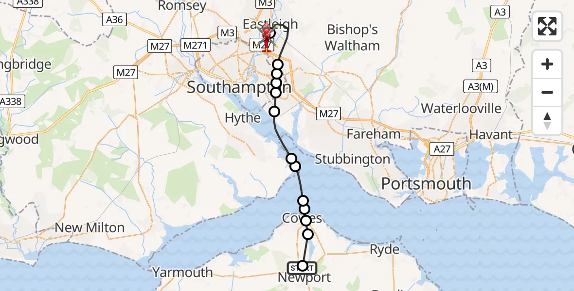 Flight route Air Ambulance Helicopter St Marys Hospital Isle Of Wight - Southampton Airport, 16 May 2026, 12:48