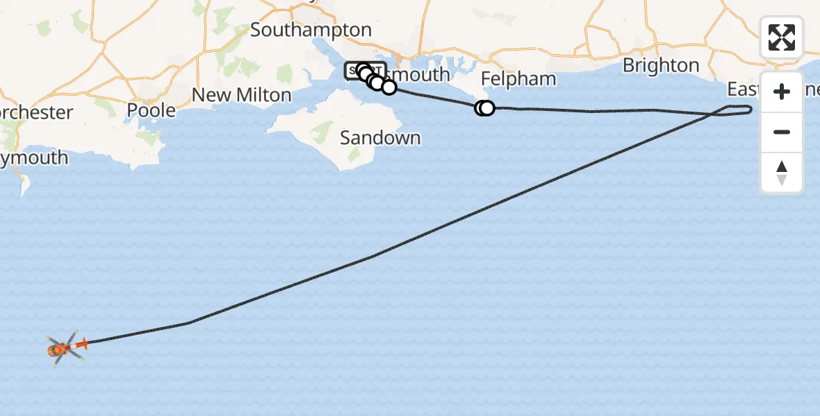 Flight route Coastguard Helicopter Solent Airport - English Channel, 16 May 2026, 13:05