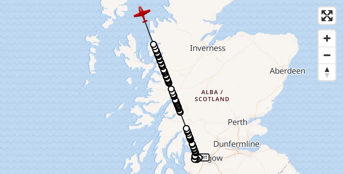 Flight route Air Ambulance Aircraft Glasgow Airport - Inner Seas, 16 May 2026, 13:06