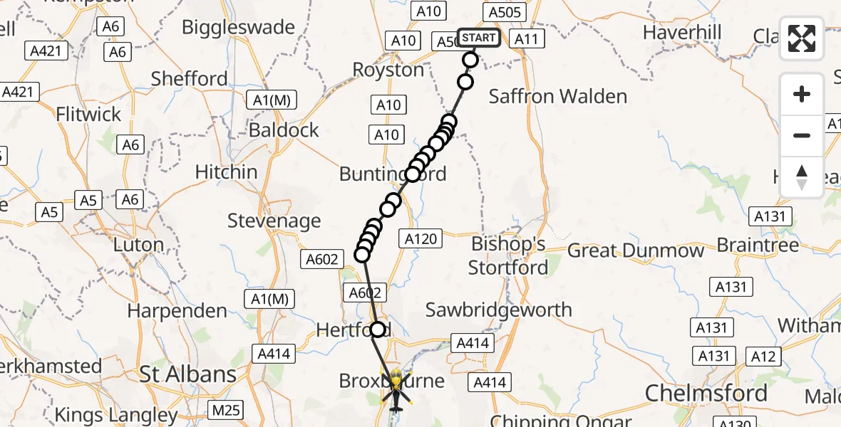 Flight route Police Helicopter Duxford - Lower Nazeing, 16 May 2026, 13:07