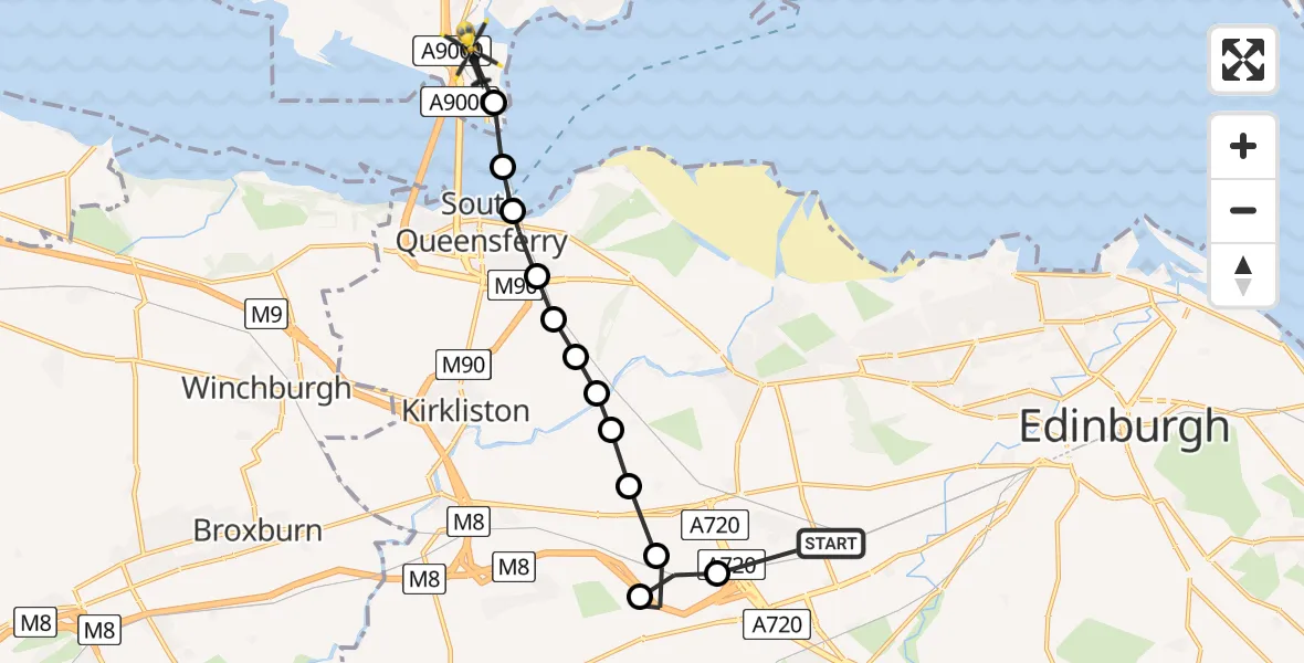 Flight route Police Helicopter Corstorphine - Inverkeithing, 16 May 2026, 13:13