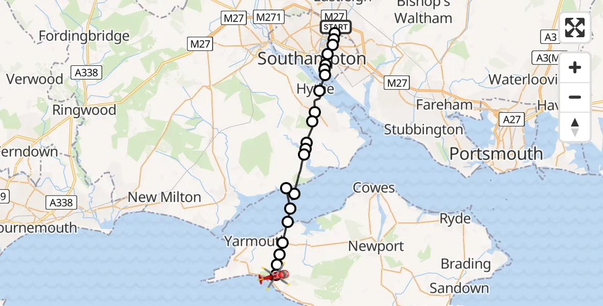 Flight route Air Ambulance Helicopter Mansbridge - Freshwater, 16 May 2026, 13:33