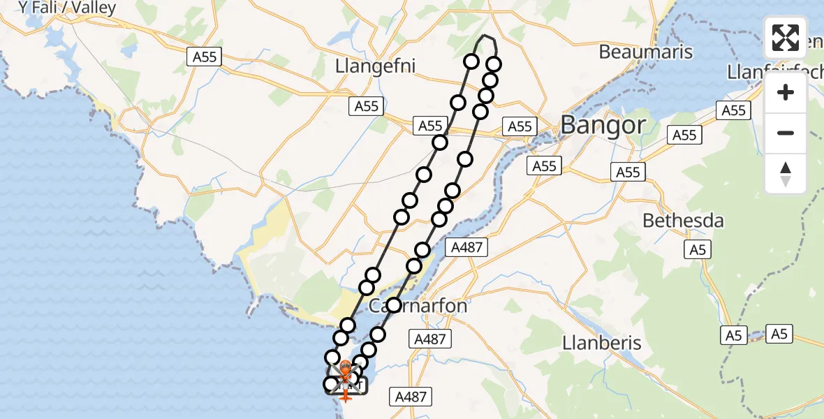 Flight route Coastguard Helicopter Caernarfon Airport - Caernarfon Airport, 16 May 2026, 13:37