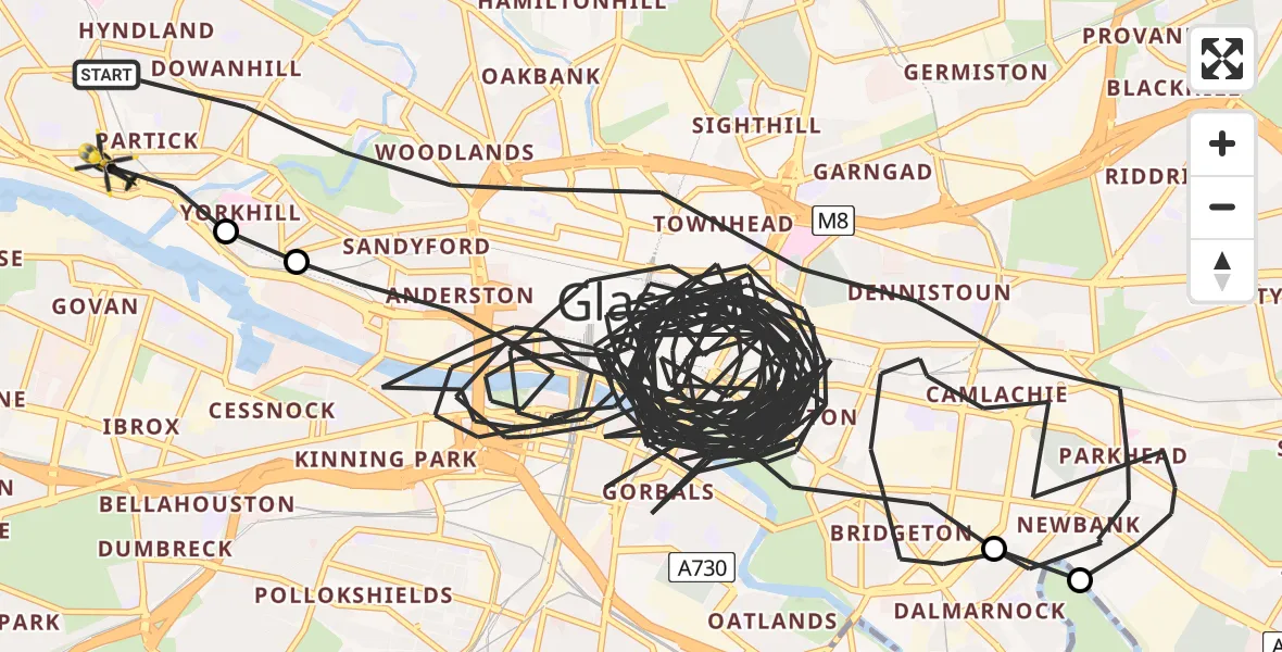 Flight route Police Helicopter Glasgow - Glasgow, 16 May 2026, 14:22