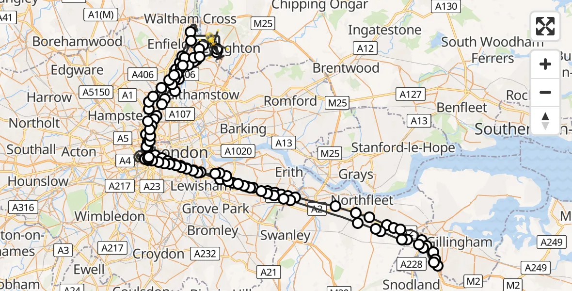Flight route Police Helicopter Sewardstonebury - Sewardstonebury, 16 May 2026, 14:49