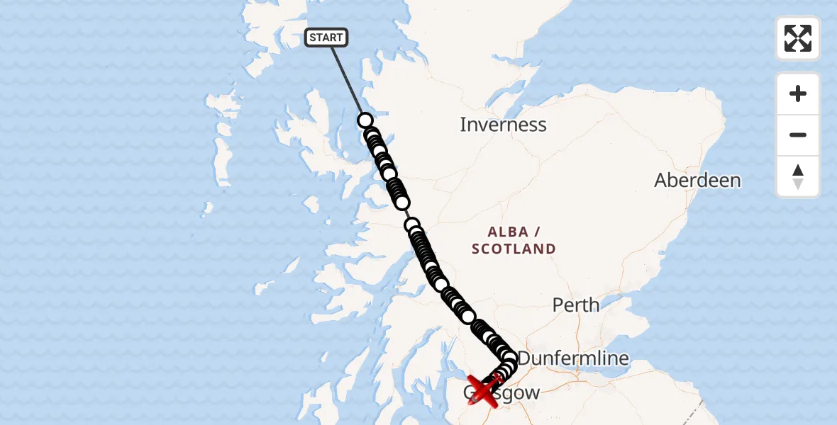 Flight route Air Ambulance Aircraft Inner Seas - Glasgow Airport, 16 May 2026, 15:13