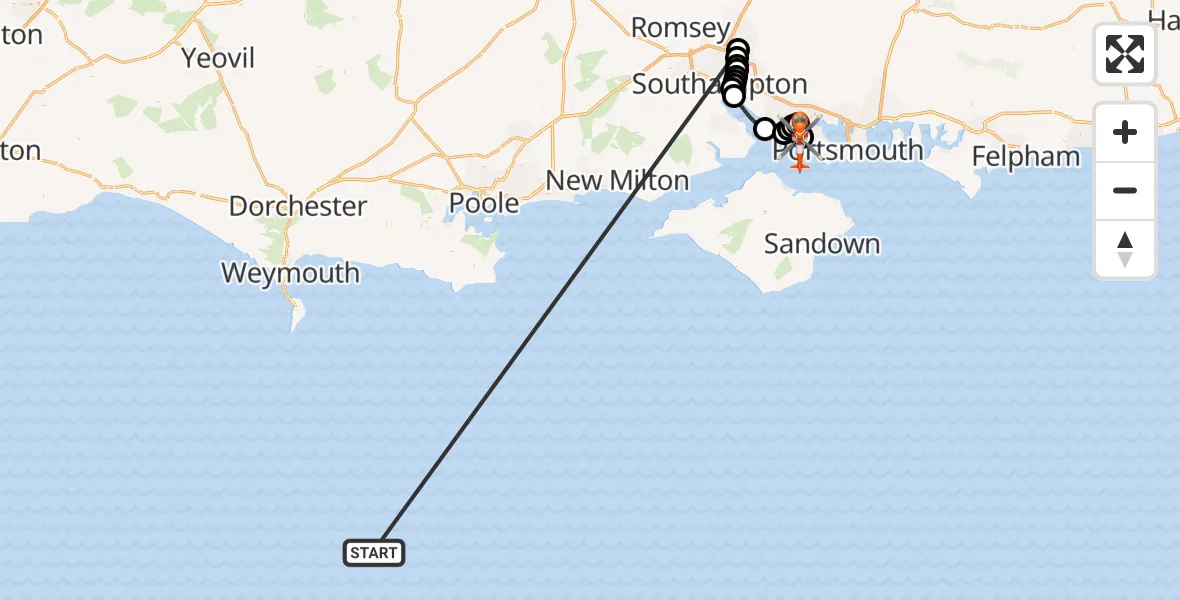 Flight route Coastguard Helicopter English Channel - Solent Airport, 16 May 2026, 16:29
